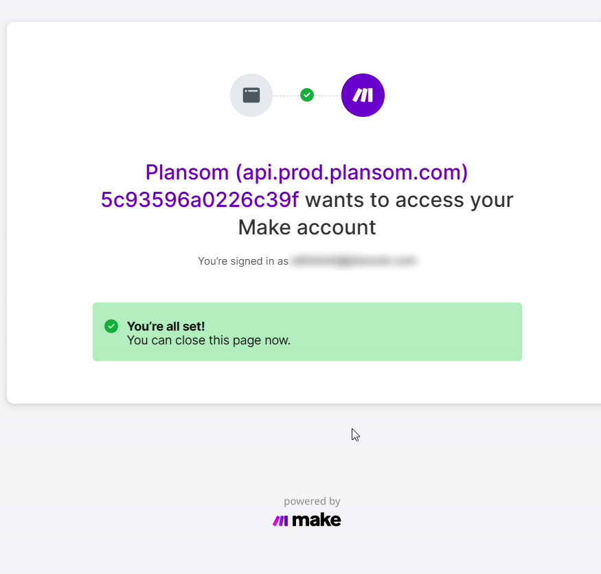 Make confirming that the connection to Plansom is set up