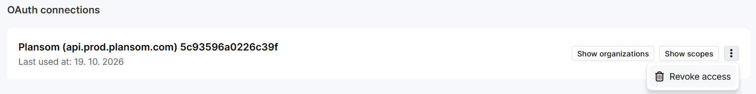 Revoking Plansom's access under OAuth connections in Make's API access settings
