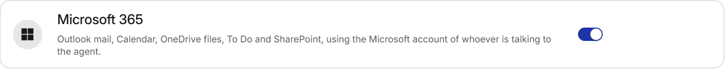 Microsoft 365 shown as connected in the Connectors tab