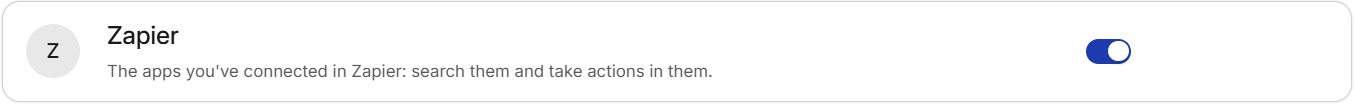 Zapier shown as connected in the Connectors tab