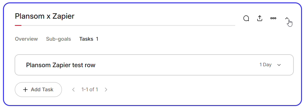 A goal in Plansom with a task created from Zapier data