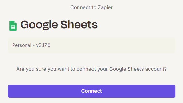 Connecting a Google Sheets account to Zapier